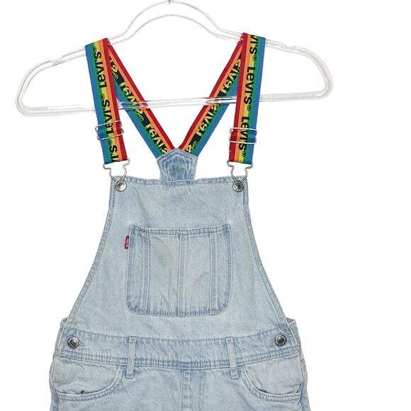 LEVI'S Rainbow Strap Denim Jean Shortall Overalls Light Wash Kids Size 10Regular - Picture 3 of 12
